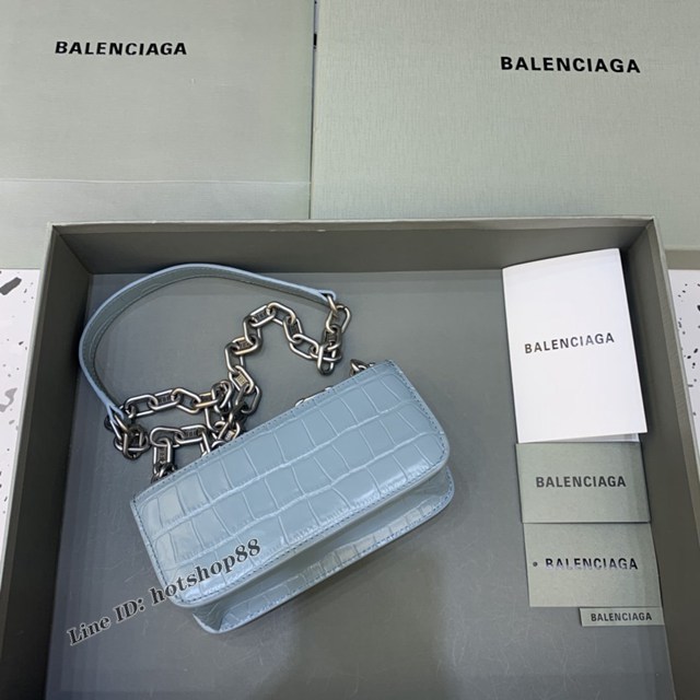 Balenciaga專櫃爆款小號鱷魚霧霾藍肩背包 巴黎世家新款Gossip bag斜挎包 fyj1300